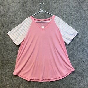 Vislily Raglan T-Shirt Women Plus Size Pink NWT Striped Sleeve V-Neck Top